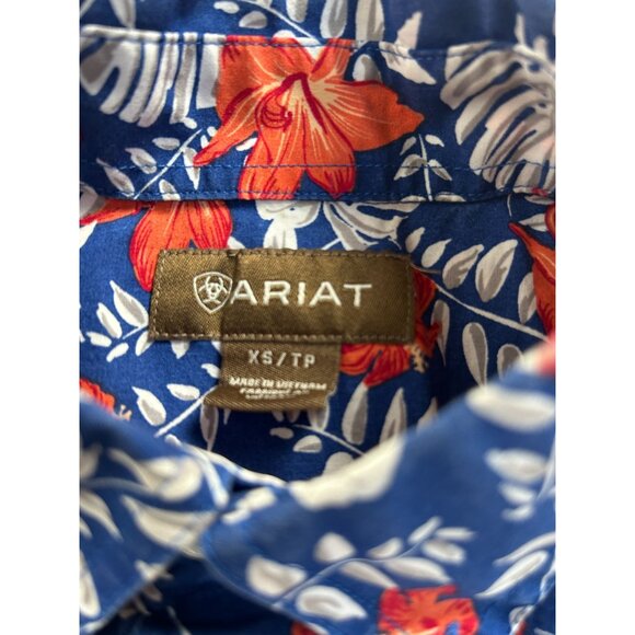 Ariat Men Floral Hawaiian Shirt XS Blue Tropical Short Sleeve Button Down Cotton - Picture 4 of 9